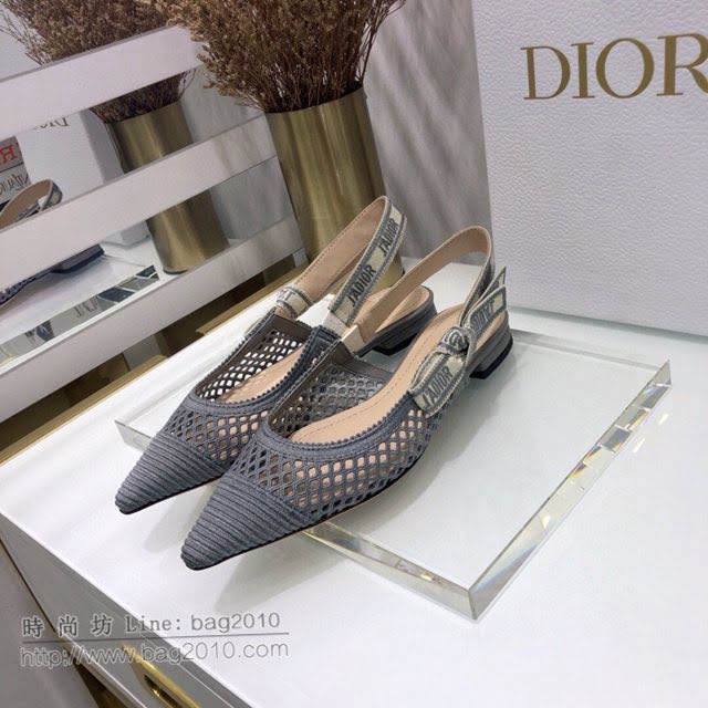 DIOR女鞋 迪奧2021專櫃新款Slingback鏤空刺繡網面平底涼鞋 J’ADIOR尖頭露跟涼鞋  naq1480